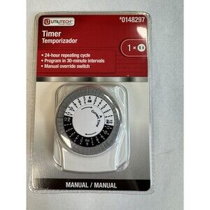 Utilitech Indoor Timer 24 Hour Cycle Programmable Manual Override #0148297 NEW